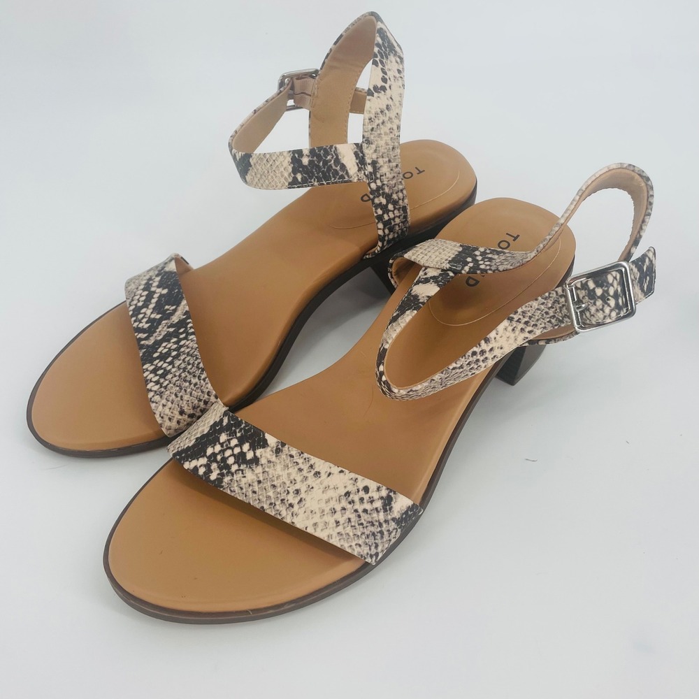 Torrid Snakeskin Print Two Band Block Heel Sandals Tan Black size 12W Wide Width